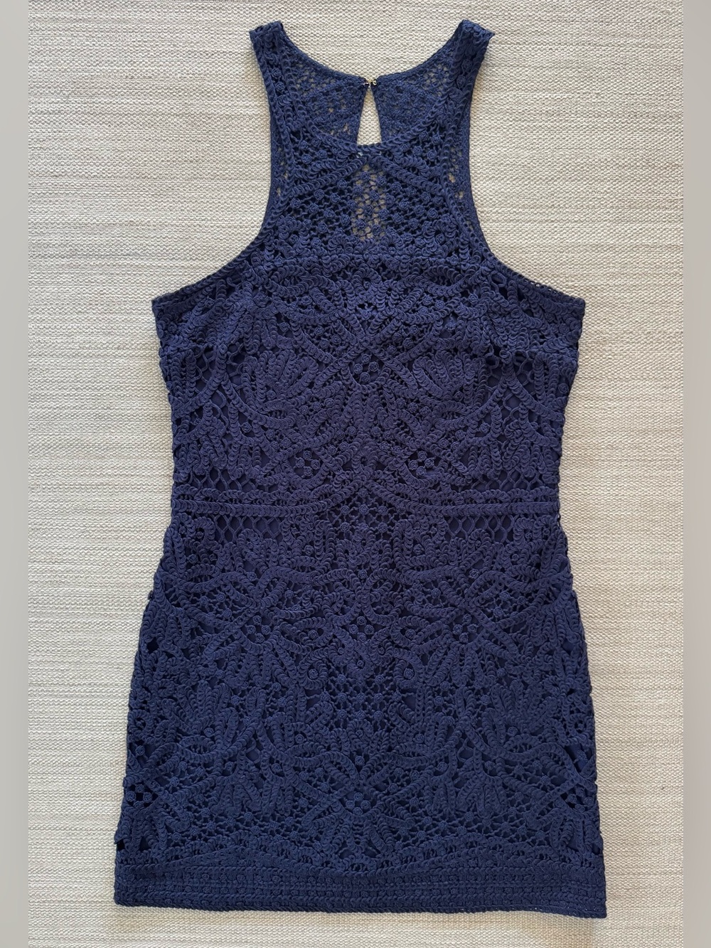 Lilly Pulitzer Jaimie navy knit crochet sleeveless mini shift dress women M NWT